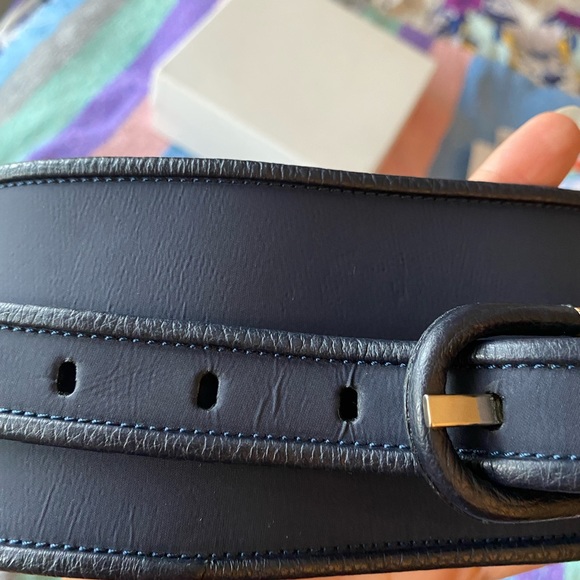 Emporio Armani Roman Stud Buckle Leather Wide Belt Navy Blue NWOT - Picture 8 of 10